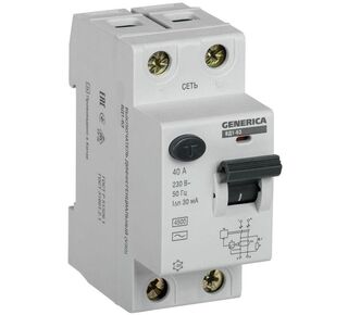 УЗО 2п 40А 30мА тип AC ВД1-63 GENERICA MDV15-2-040-030