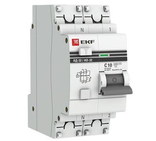 Дифавтомат 2п C 10А 30мА тип AC 4.5кА АД-32 защита 270В электронный PROxima EKF DA32-10-30-pro