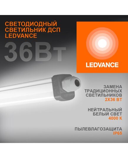Светильник светодиодный Eco Class Damp Proof Slim 36Вт 4000К IP65 3700лм 1.2м ДСП промышленный накладной/подвесной сер. (аналог ЛСП) LEDVANCE 4058075169128