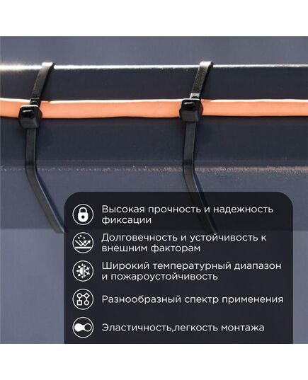 Хомут кабельный 3.6х300 нейл. черн. (уп.100шт) Rexant 07-0301, изображение 2