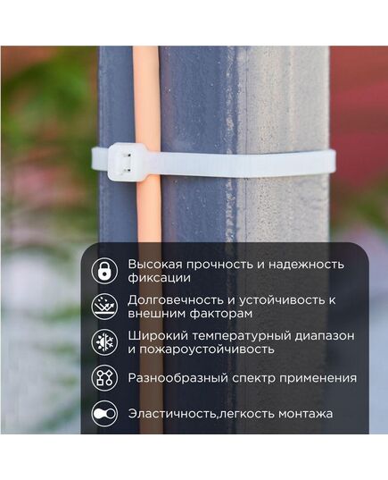 Хомут кабельный 4.8х300 нейл. бел. (уп.100шт) Rexant 07-1302, изображение 2